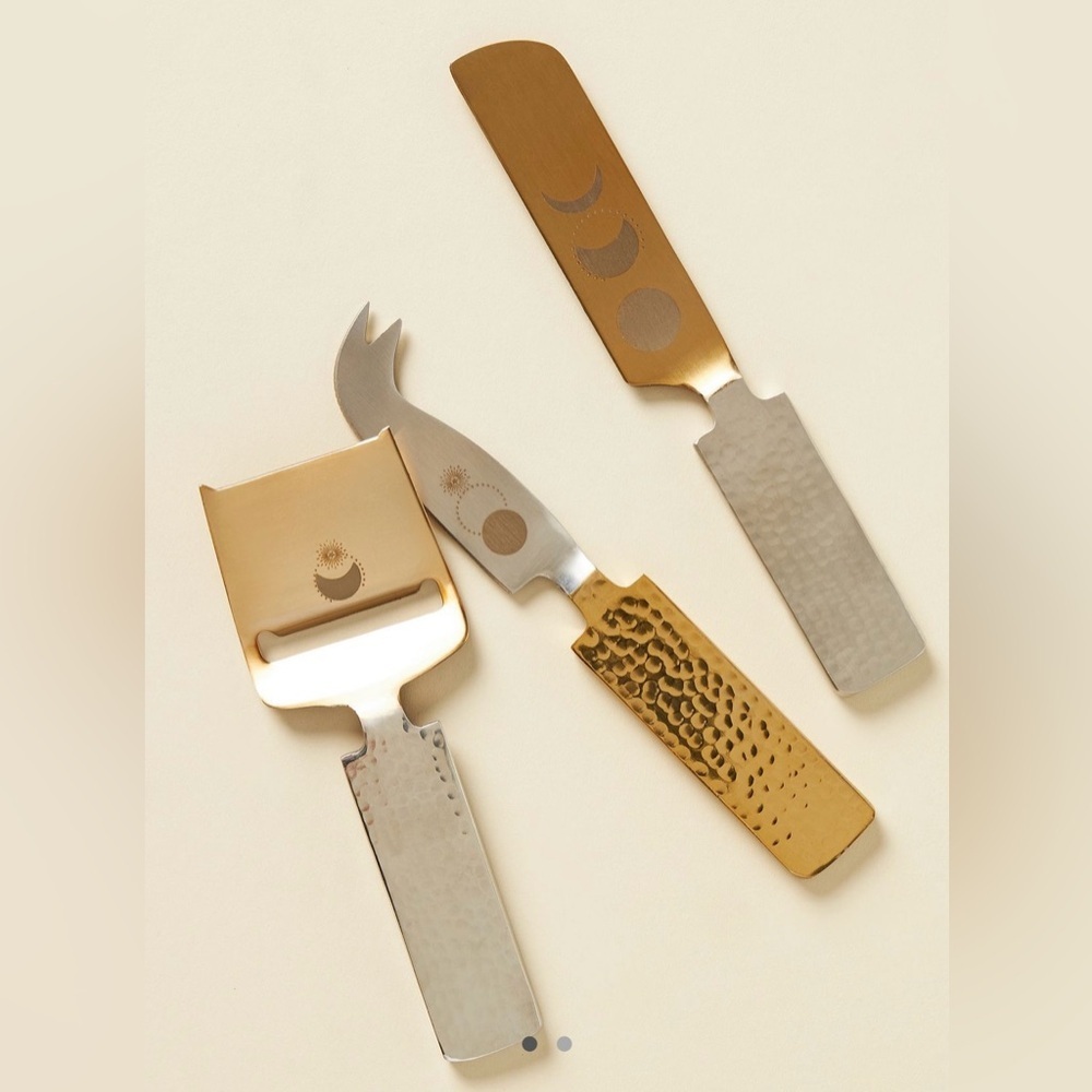 ❤️🔥Anthropologie - Silver & Gold Mona Moon Stages Cheese Knives - 3-Piece